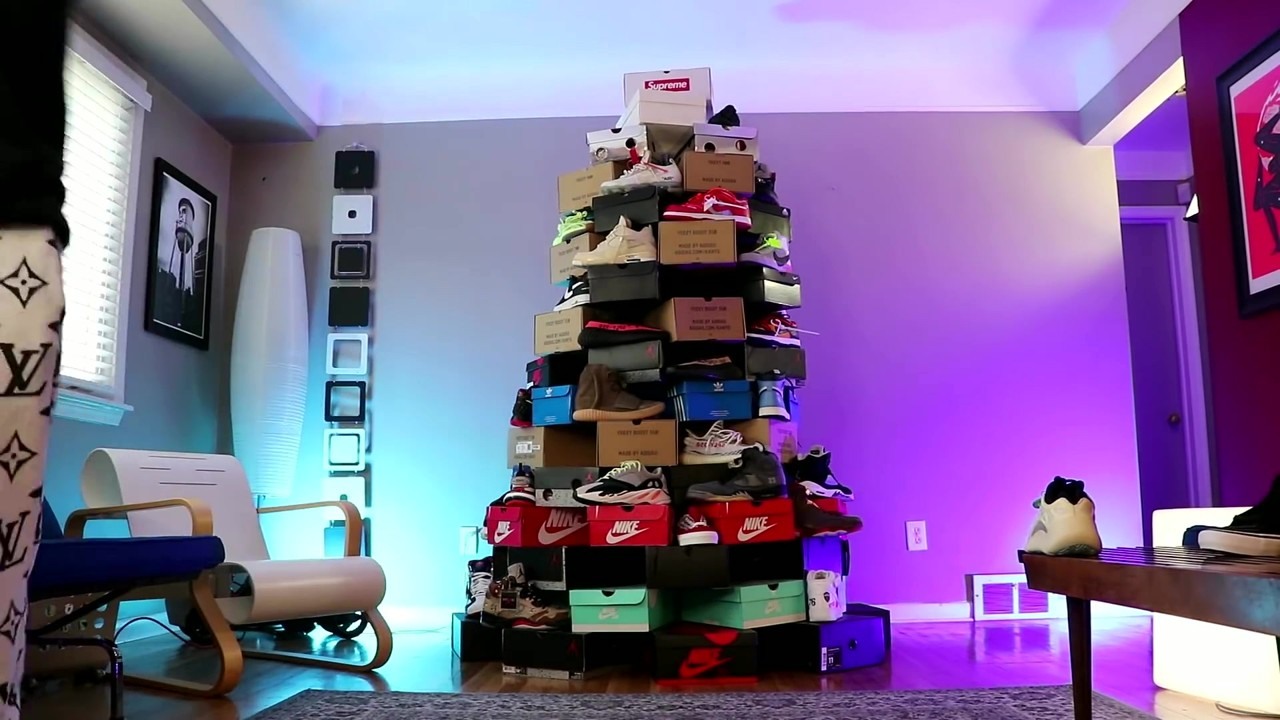 Connor builds a sneaker-box tree from his $30,000 collection