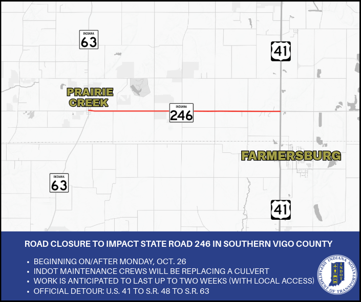 INDOT: SR 246 to be closed for two weeks for culvert replacement