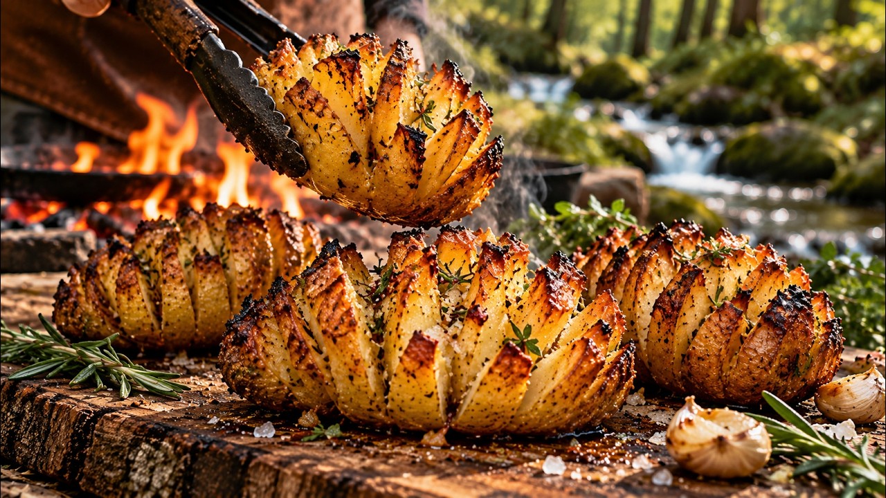 Hedgehog potatoes over open fire 🔥