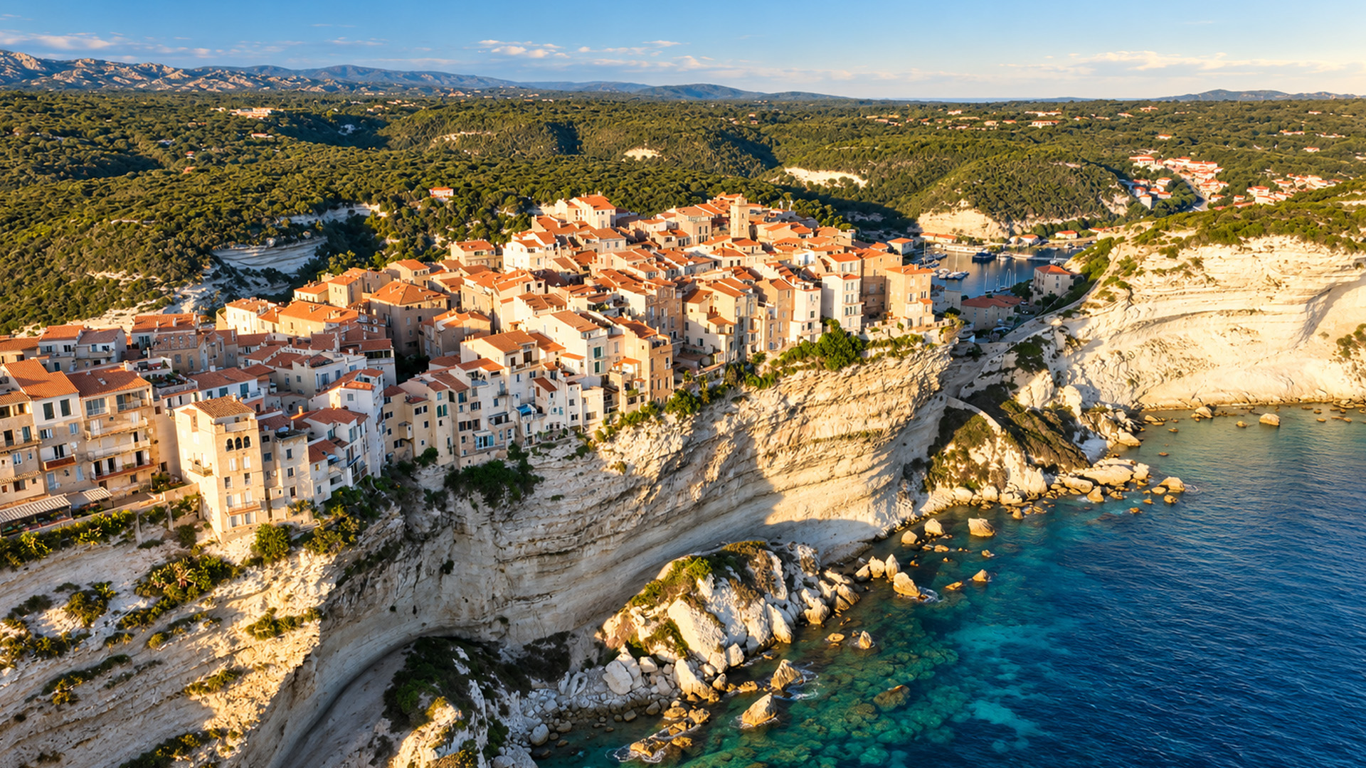 A town seemingly balanced on a giant limestone cliff