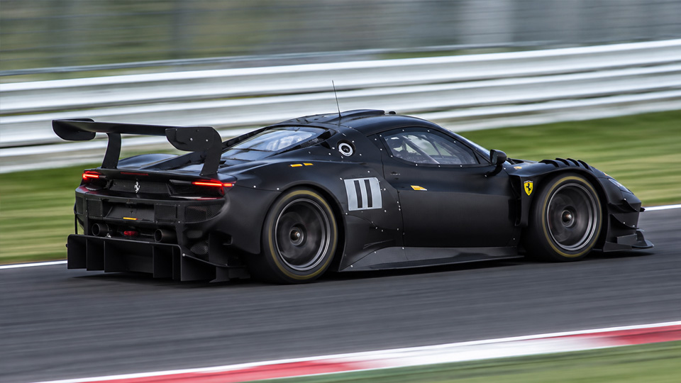 The Ferrari 296 GT3 shows off its race spec V6 engine