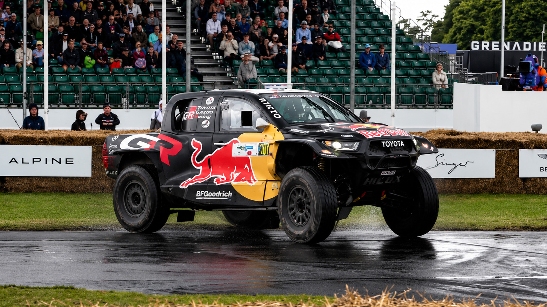 The Toyota GR Hilux rally truck loses its grip in a wild display