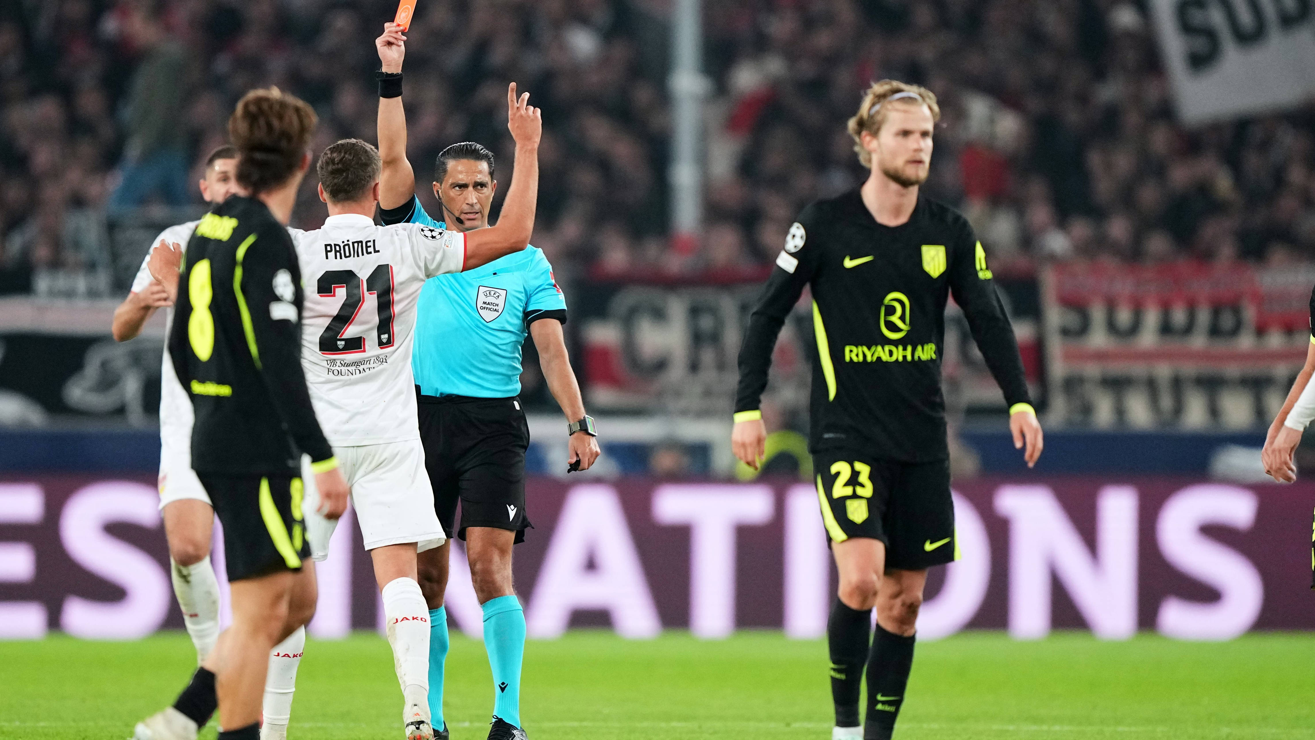 Ten-man Atletico Madrid cling on for draw at Stuttgart