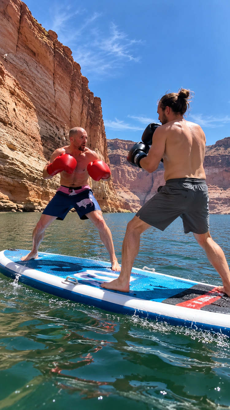 Fighters battle for balance on paddle boards