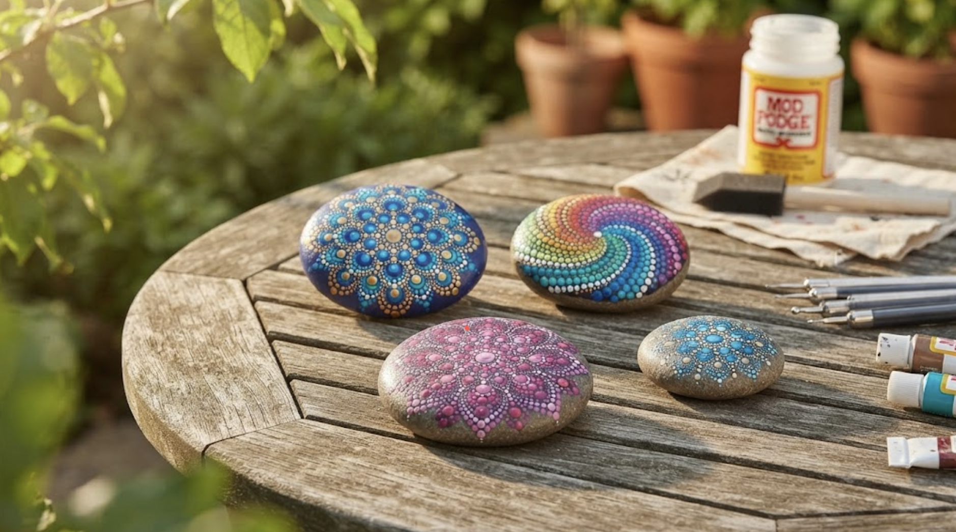How to create stunning mandala dot art stones using Mod Podge