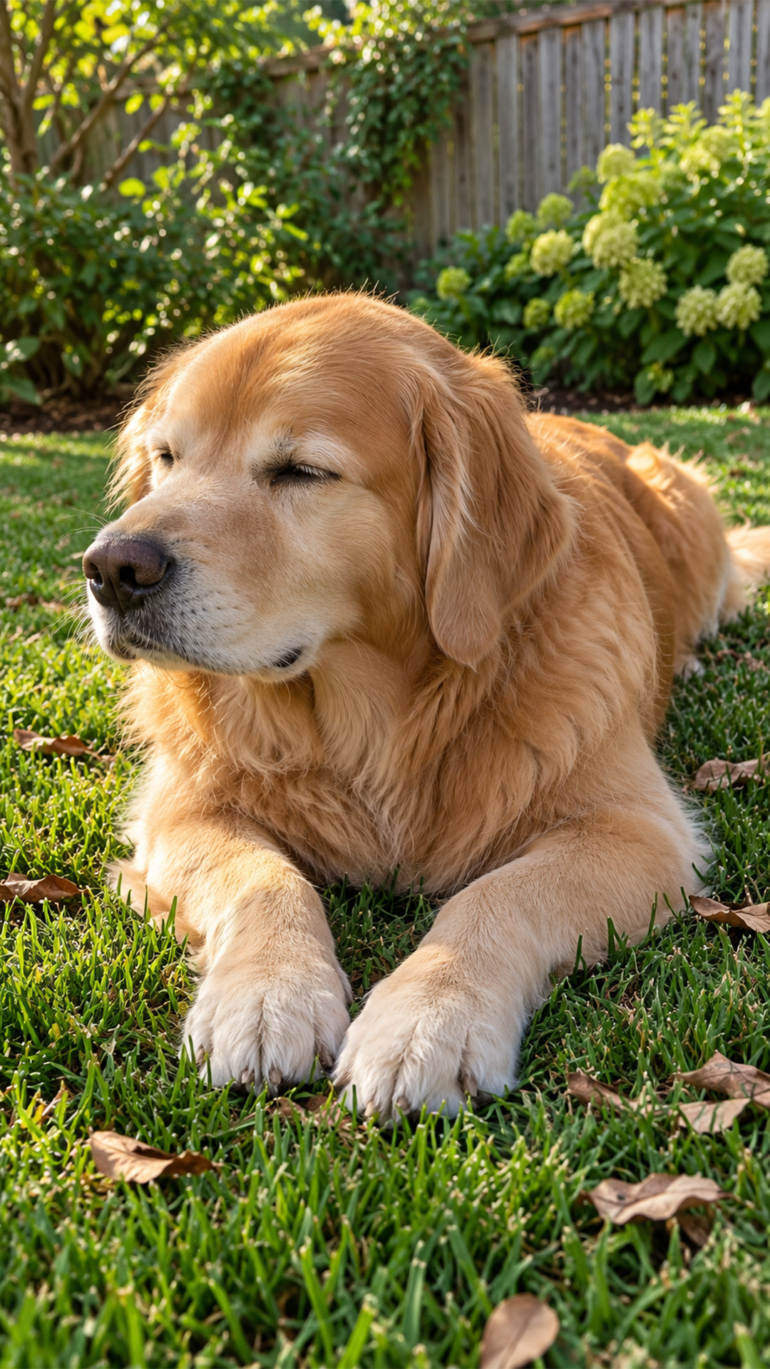 Golden retriever takes his relaxation very seriously