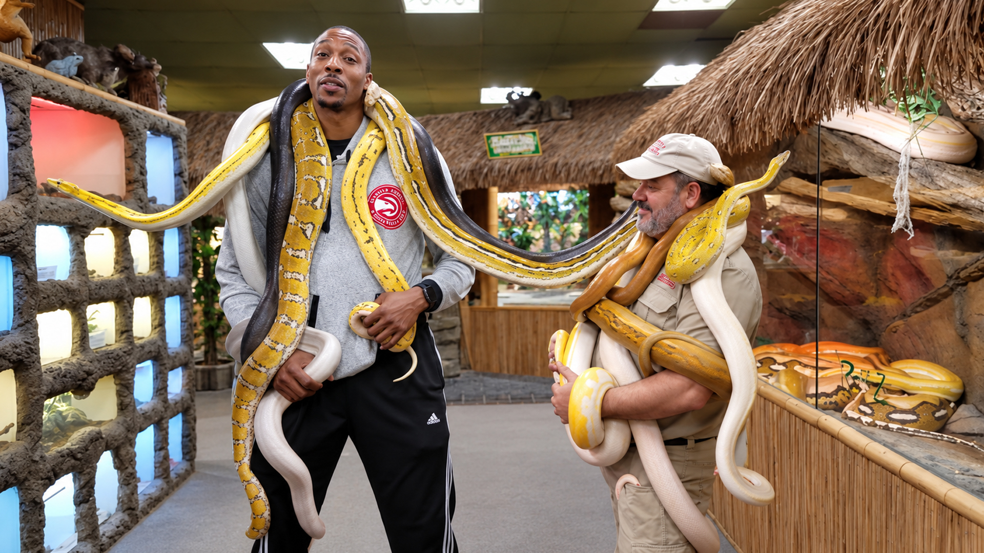 NBA star Dwight Howard handles massive pythons like a pro