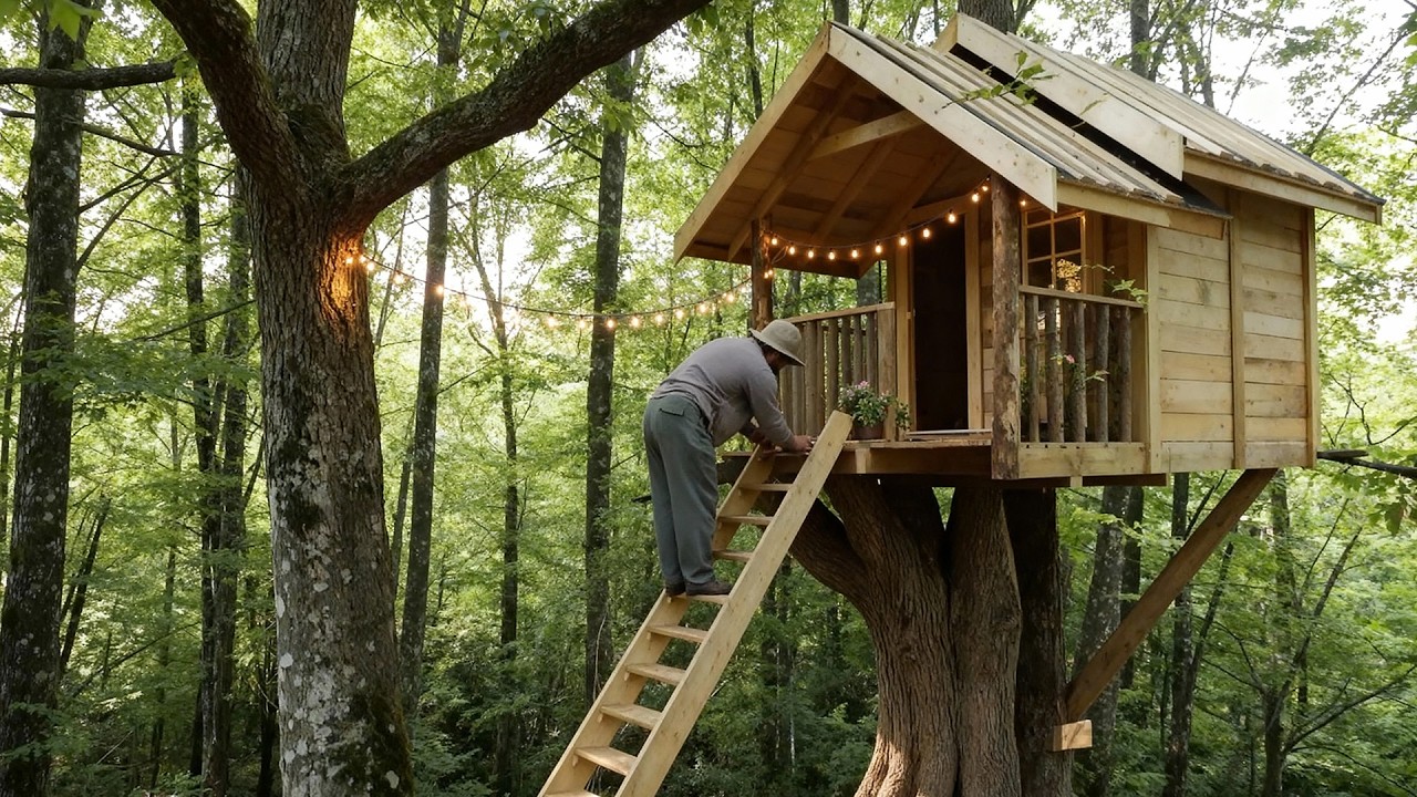 Building a treehouse cabin from start to finish | Complete build