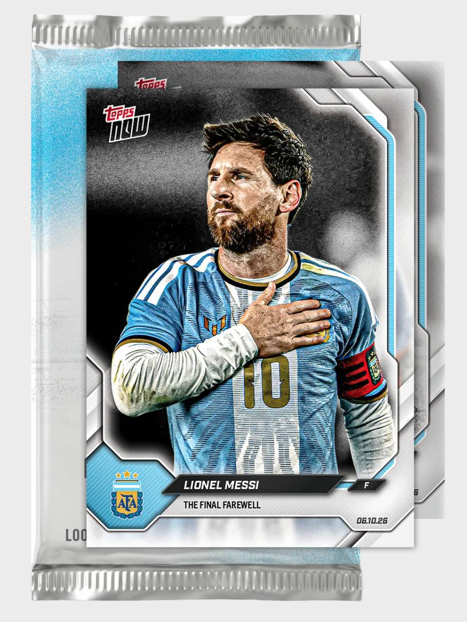 Lionel Messi's base card and record-breaking Topps NOW Final Farewell Pack, which reached a print run of 664,325. | Fanatics