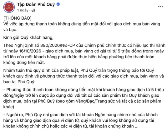 5 tiệm vàng lớn đồng loạt ra thông báo mới, nhiều tiệm không nhận ví điện tử, tài khoản không chính chủ