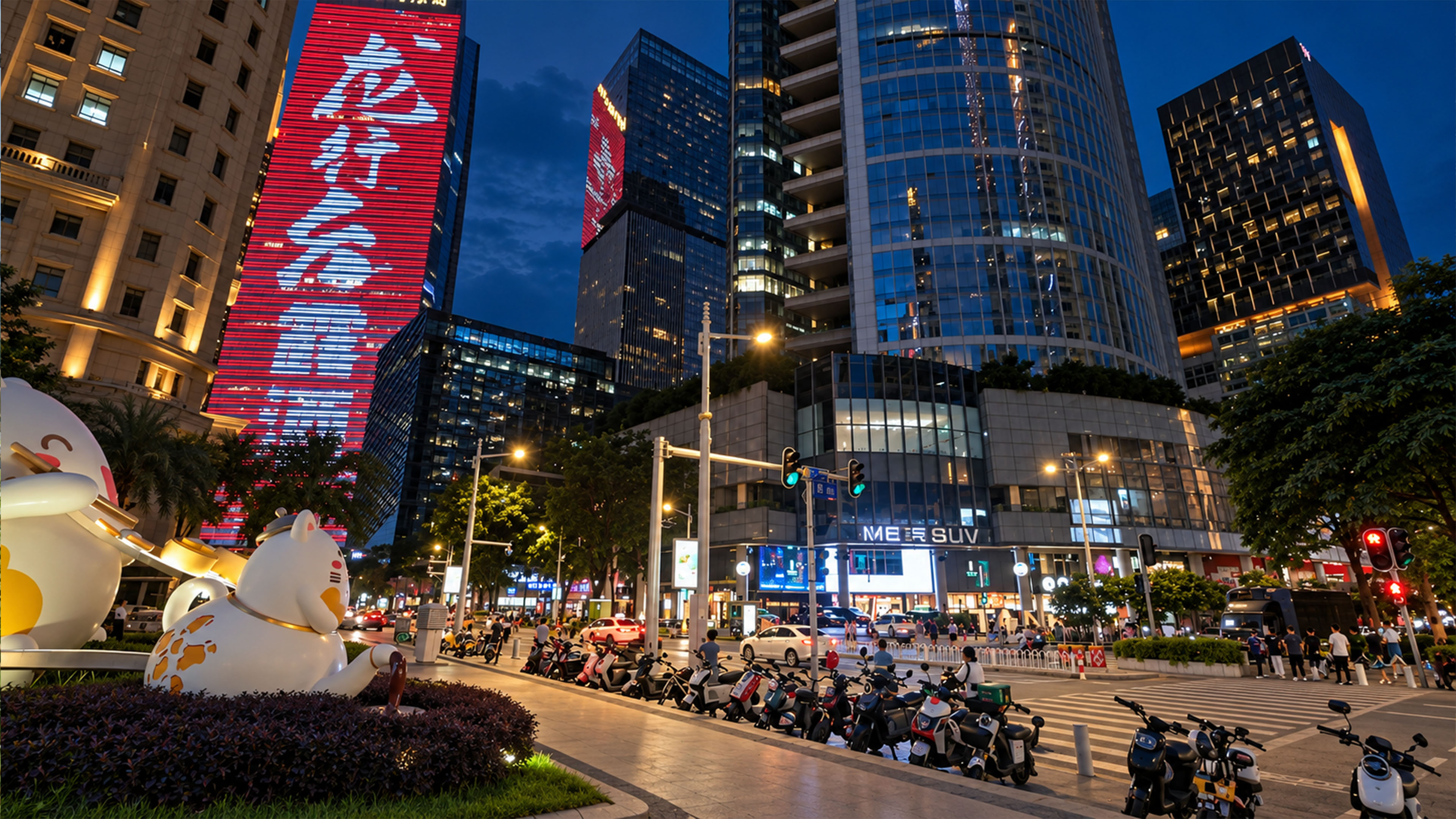 Giant red LED tower lights up Guangzhou's night skyline