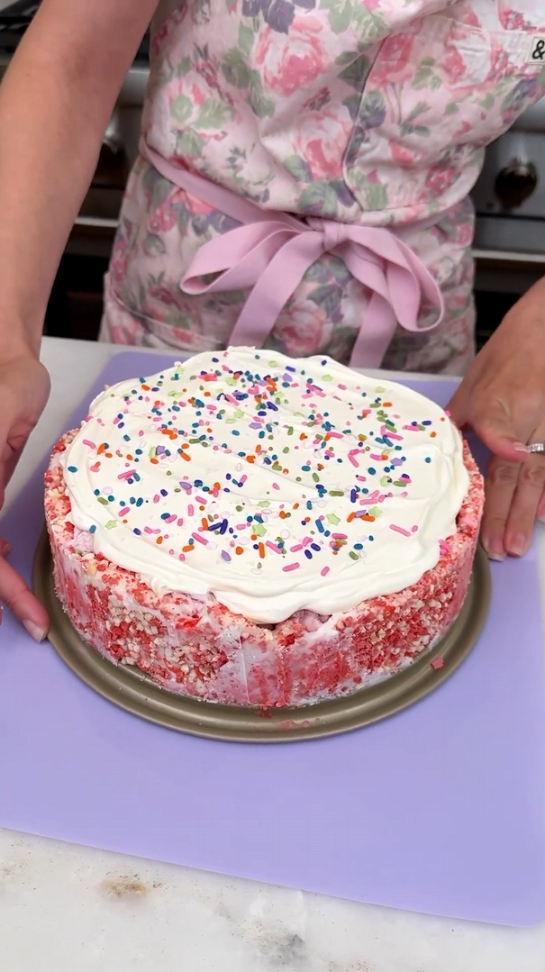 This 4 ingredient strawberry shortcake ice cream cake is so easy to make