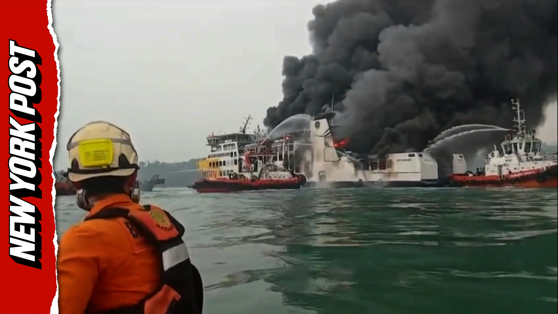 Massive fire breaks out on Indonesian ferry triggering emergency evacuation