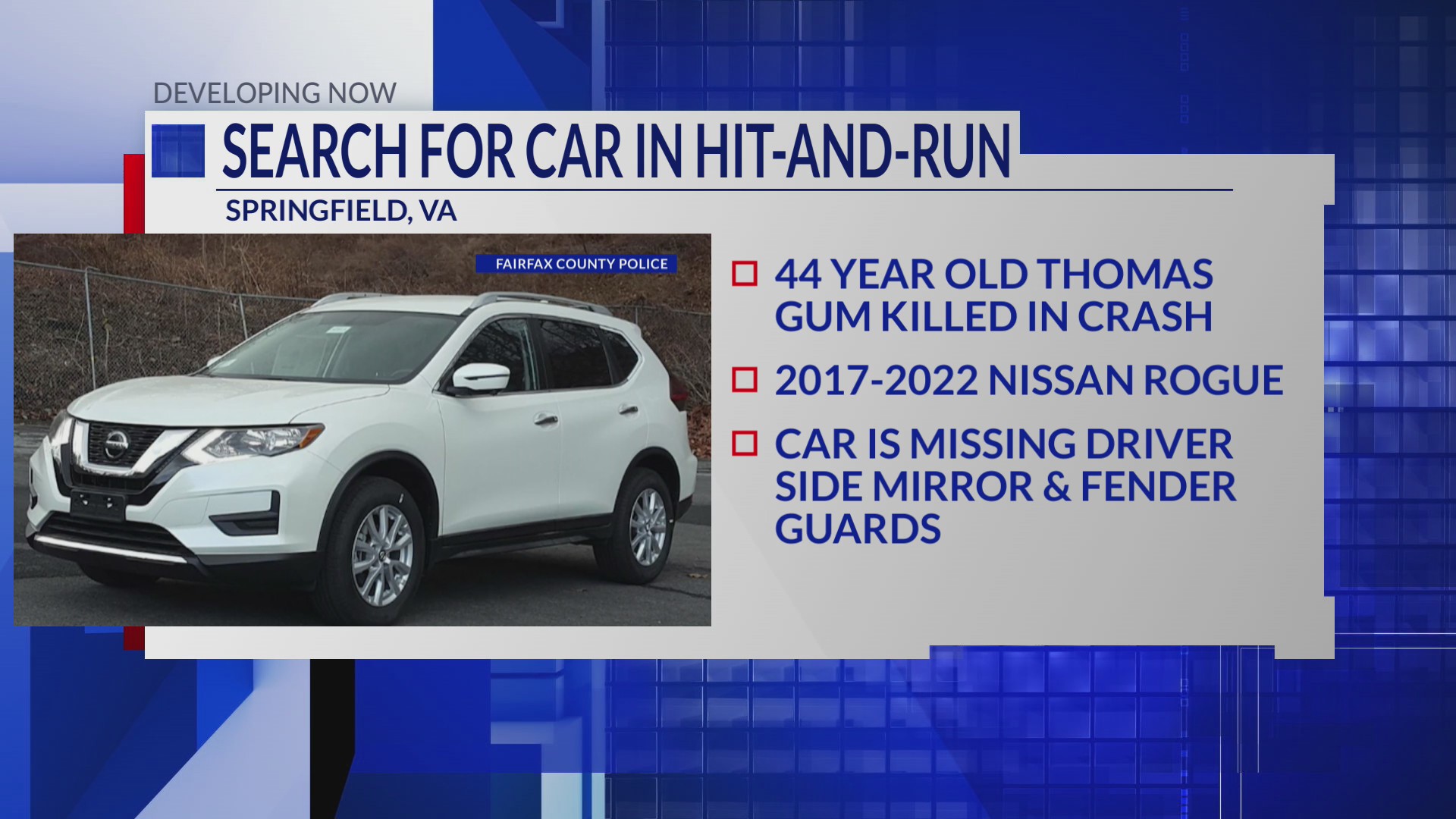 Police seek white SUV in deadly Springfield hit-and-run