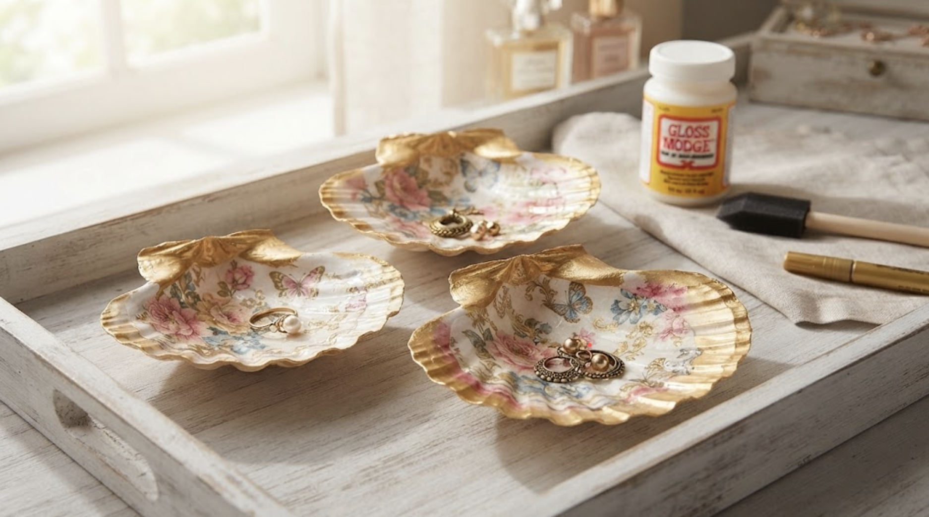 How to create beautiful Anthropologie-inspired decoupage shell ring ...