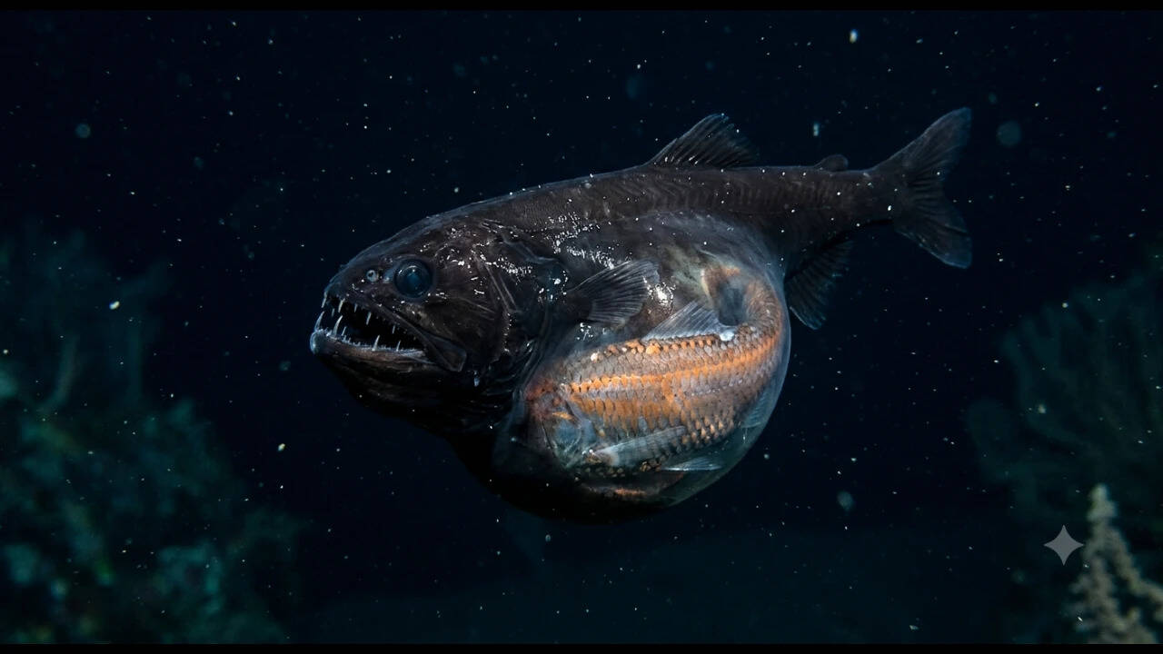 Black swallower footage: ROV films fish with distended stomach; survey ...