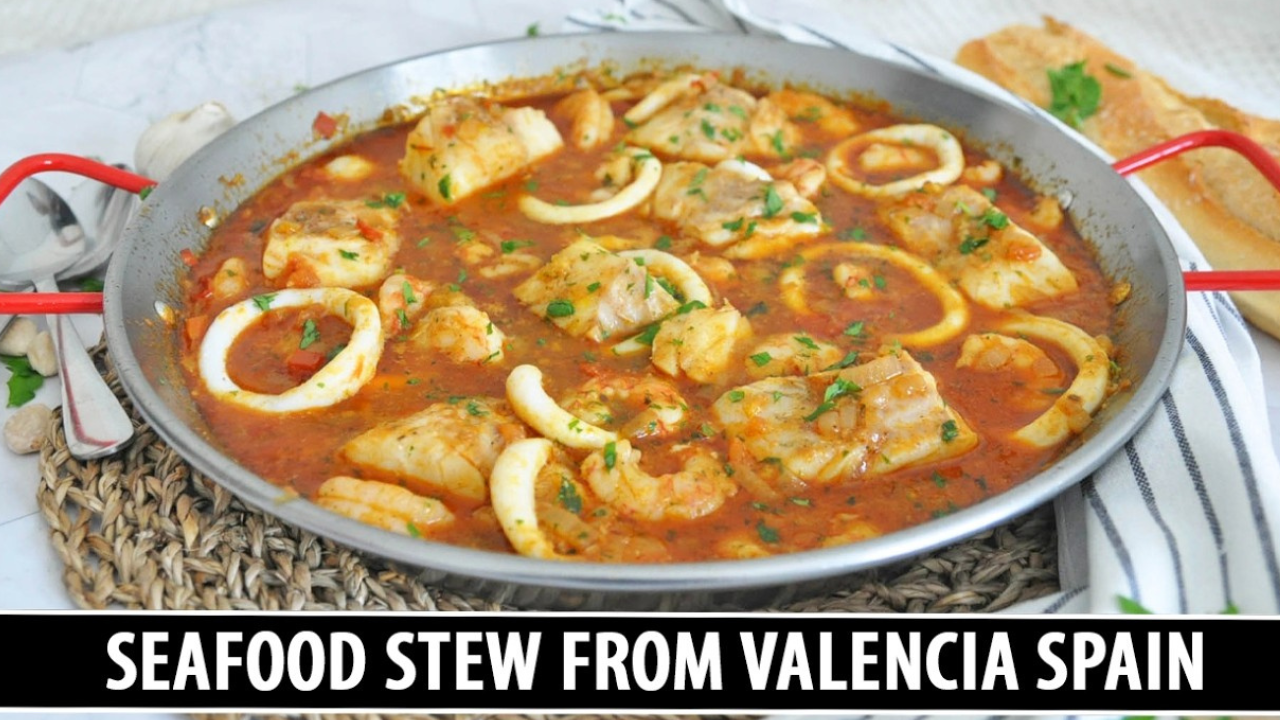 Valencian seafood zarzuela with rich Mediterranean flavor