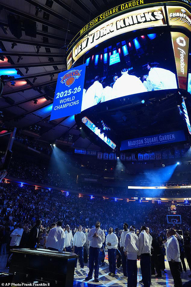 Knicks celebrate NBA championship win with emotional banner raising ...
