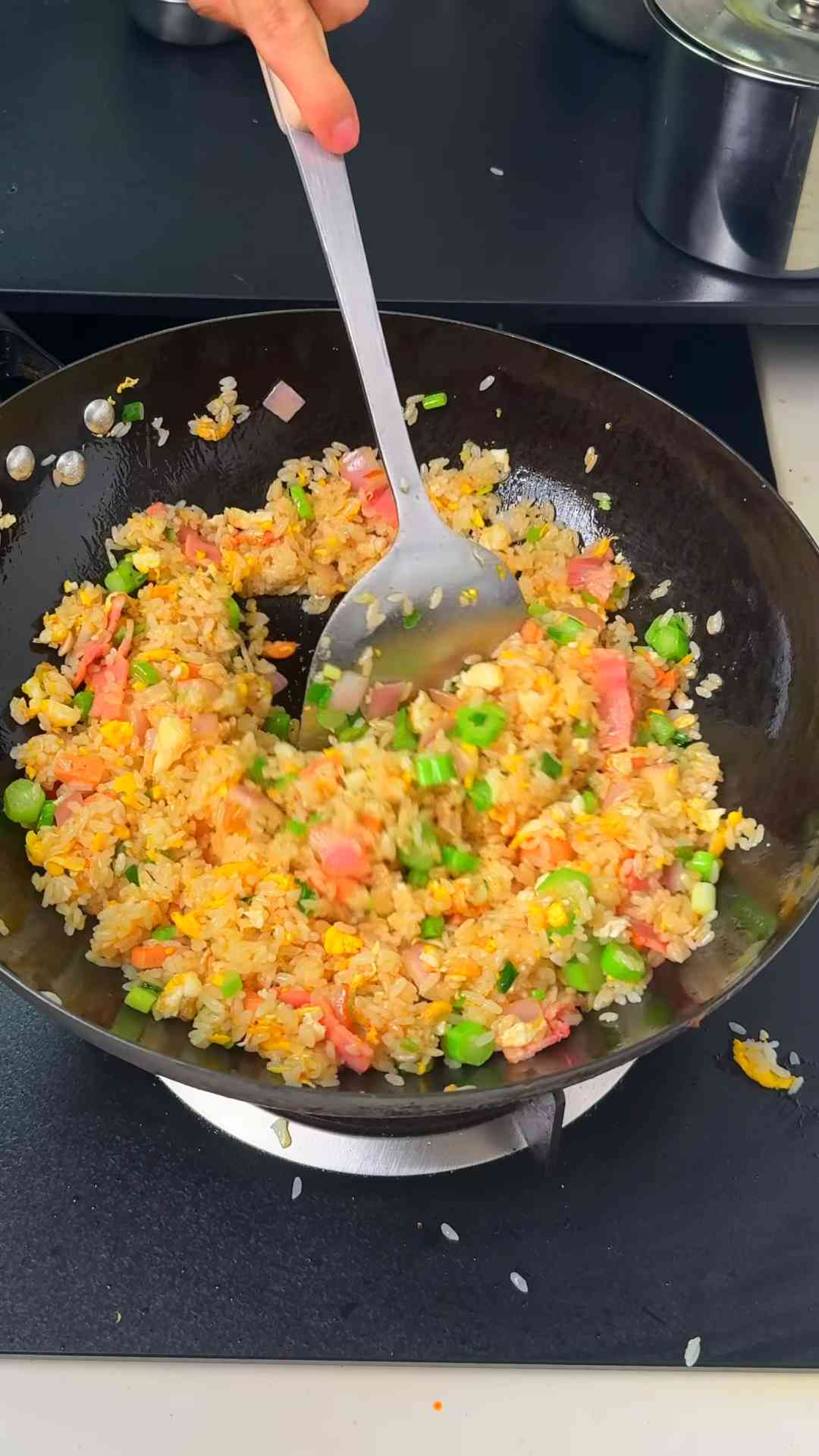 Crispy bacon fried rice with savory wok flavor