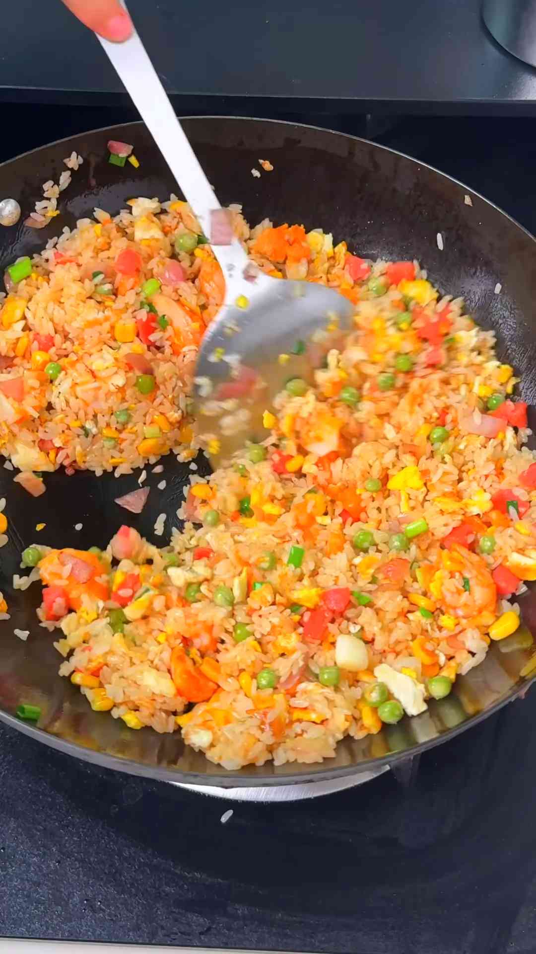 Golden chicken and egg fried rice with fluffy rice