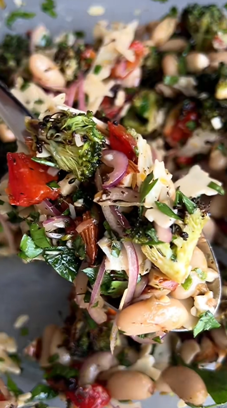 Roasted broccoli white bean parmesan salad recipe