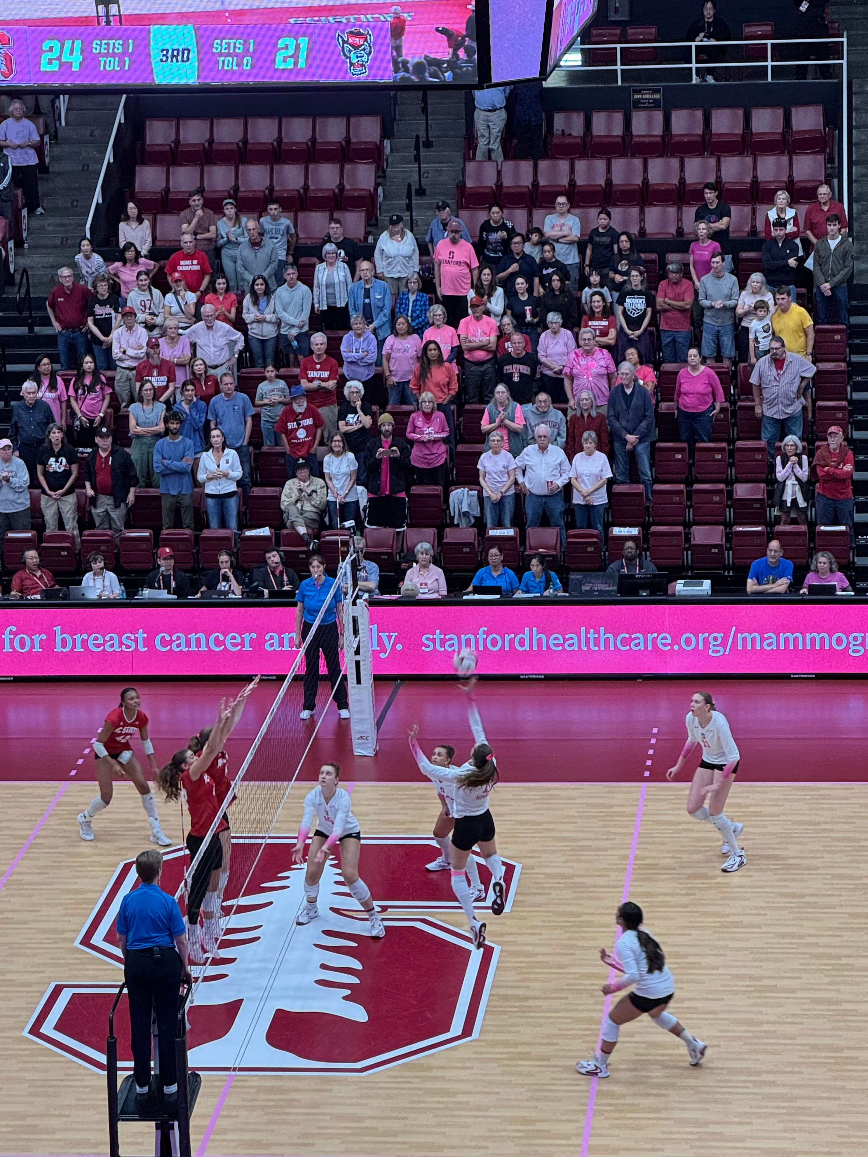 Recap: No. 15 Stanford women's volleyball wins pink match against NC State