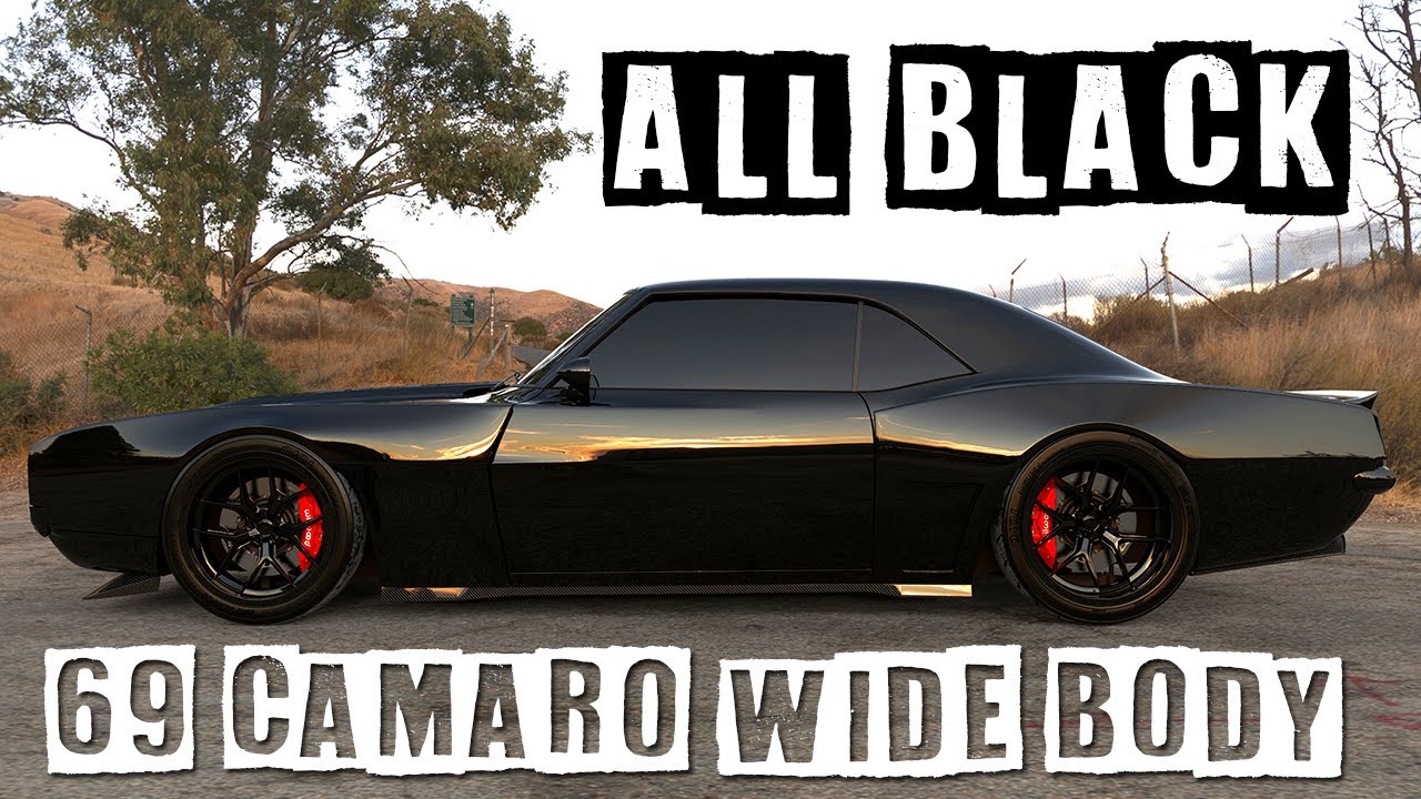 1969 Chevy Camaro widebody 3D rendering with all black styling