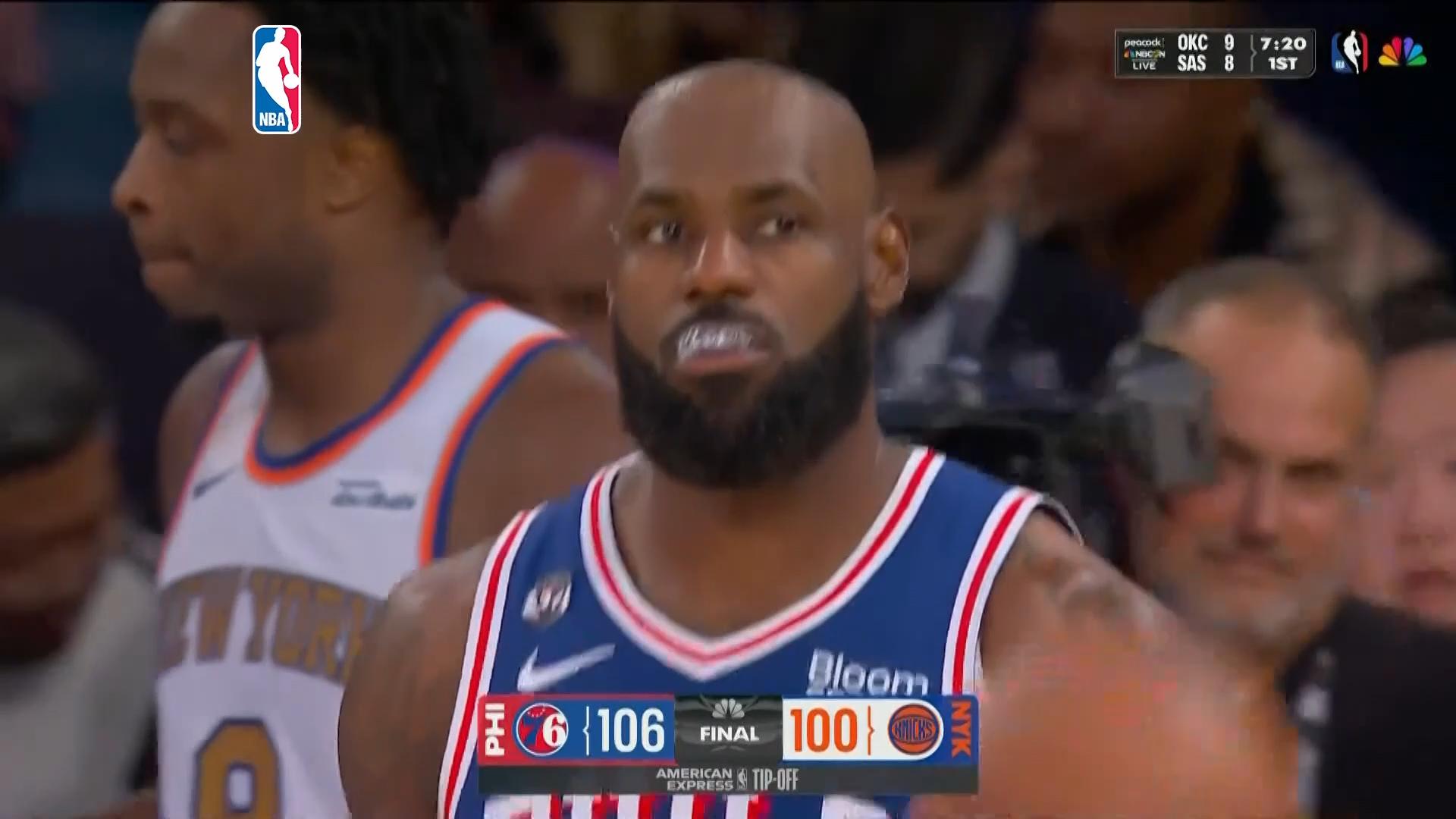 76ers rally past the Knicks 106-100 as LeBron James and Jaylen Brown debut