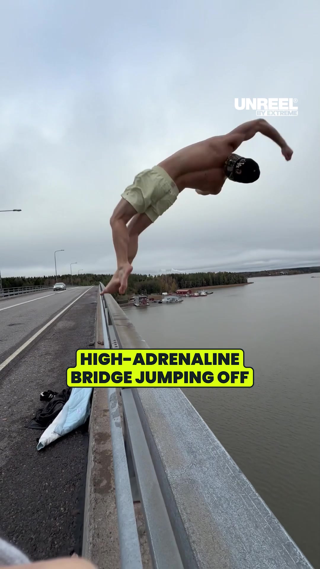 Extreme bridge jumping POV – epic backflip & water stunt precision!