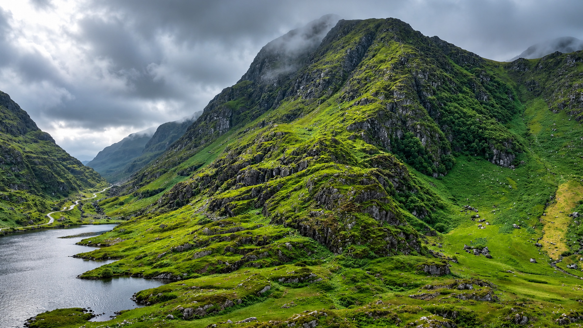 A mountain that looks like a giant green pyramid