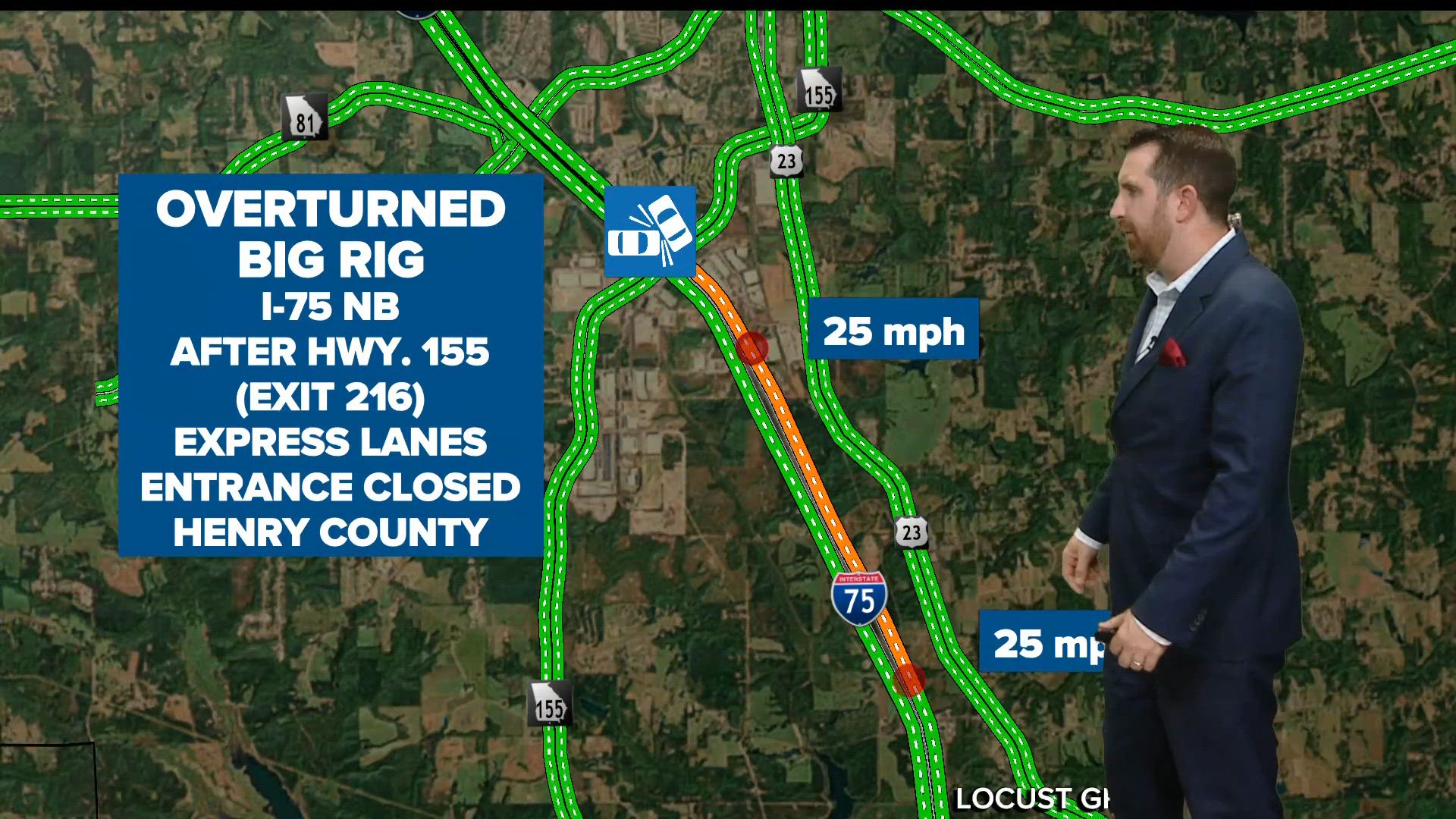 Overturned semi-truck in Henry County on I-75 NB causing delays