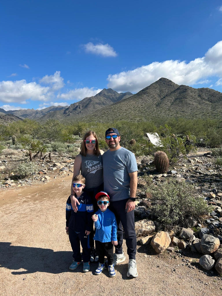 Nicole Leon, 42, and her husband Larry Leon, 45, and their sons 7-year-old Baker Leon and 4-year-old Cameron Leon on vacation in Arizona.