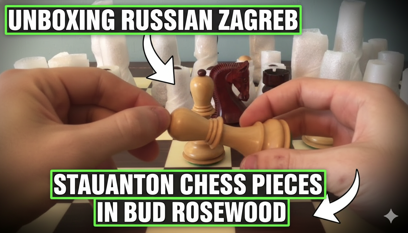 Unboxing Russian Zagreb Staunton chess pieces in bud rosewood