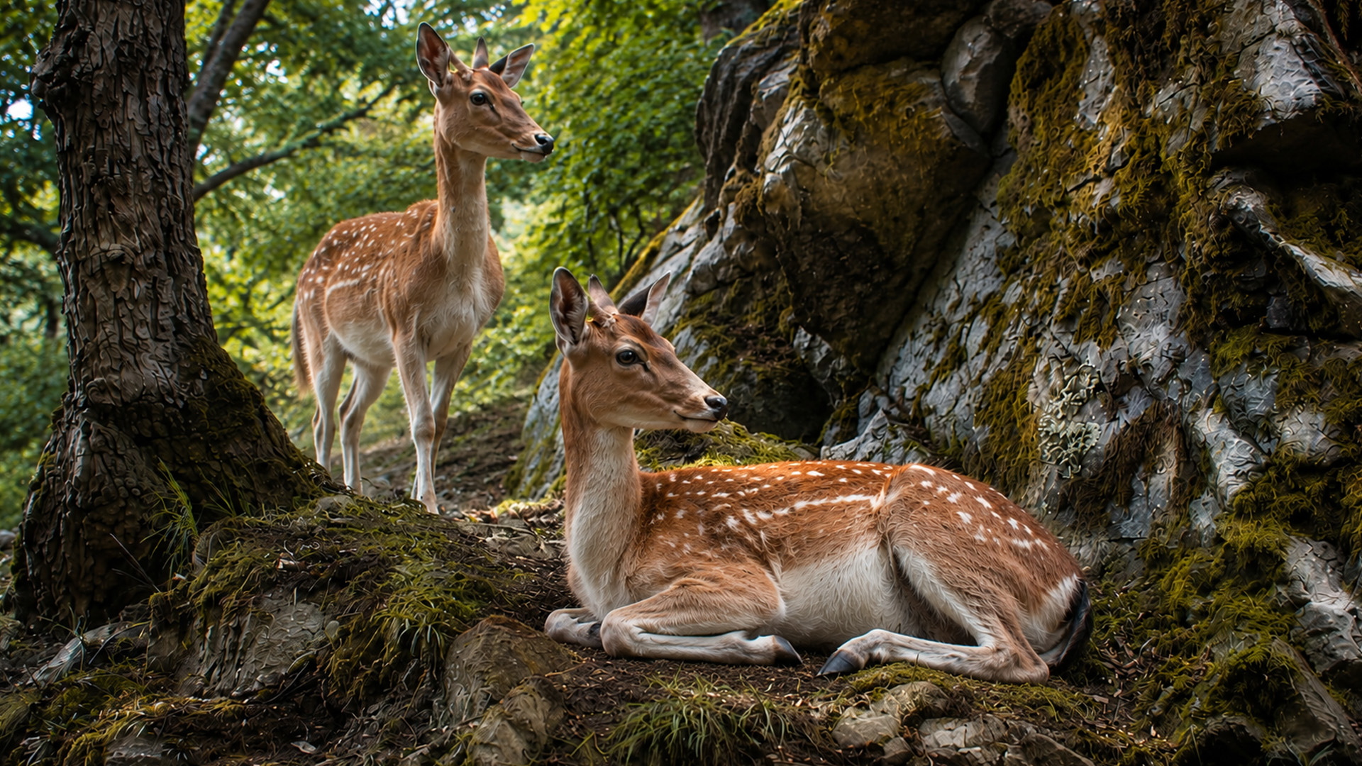 This rocky forest pocket revealed two deer sharing the same shelter