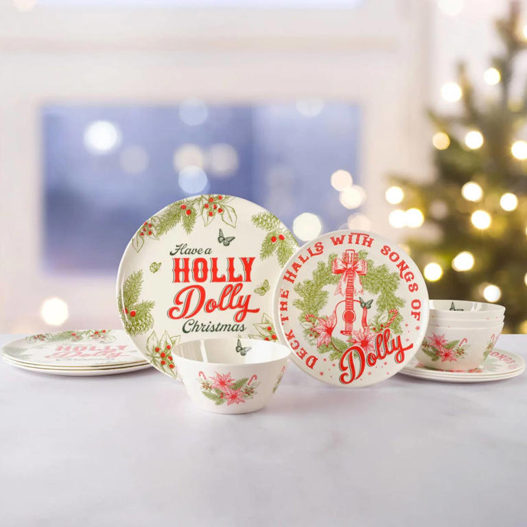 Dolly Parton’s 12-piece Christmas dinnerware set is a cute country-chic ...