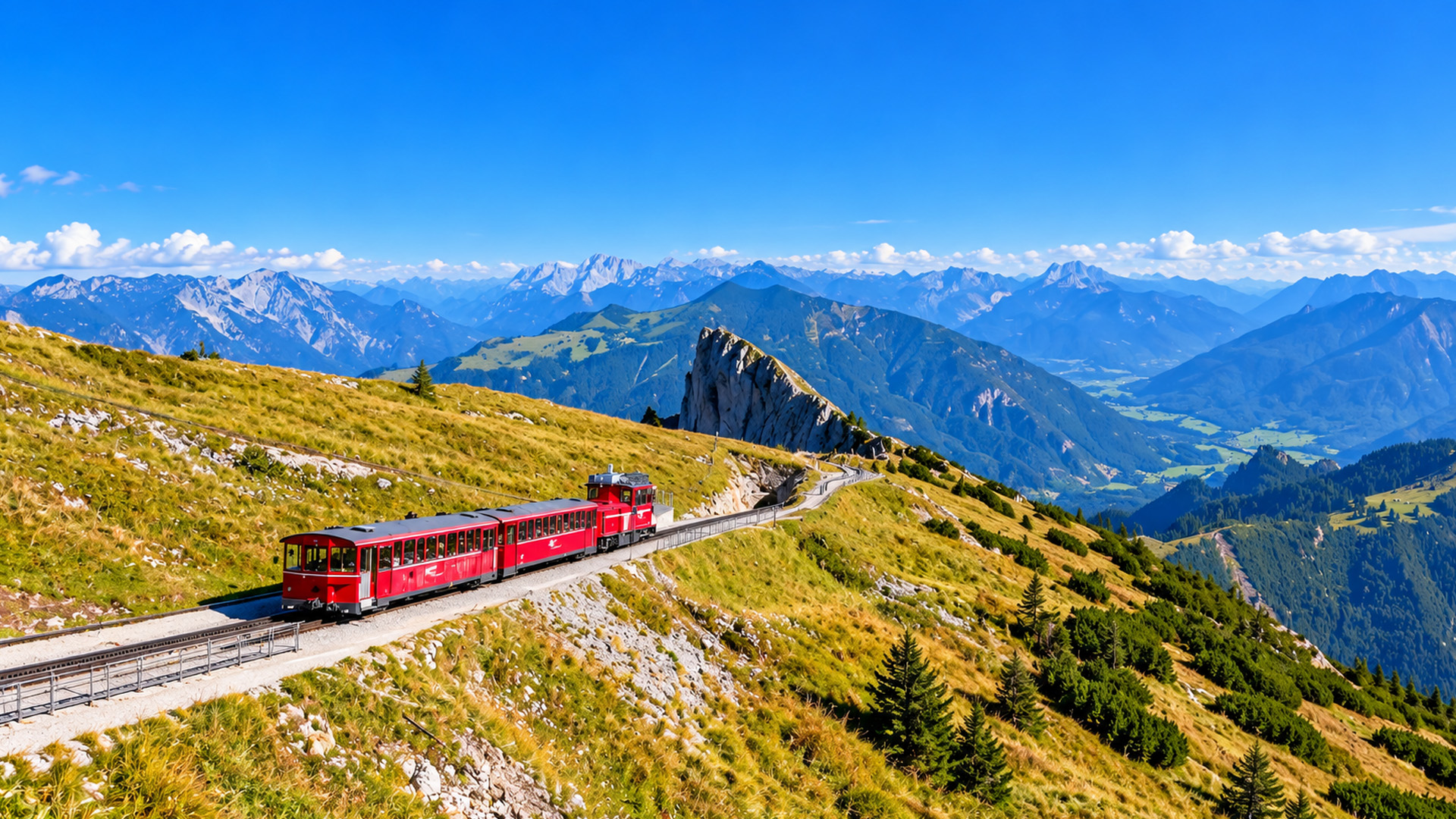 Schafbergbahn cog railway through Austria’s alpine meadows (4K)