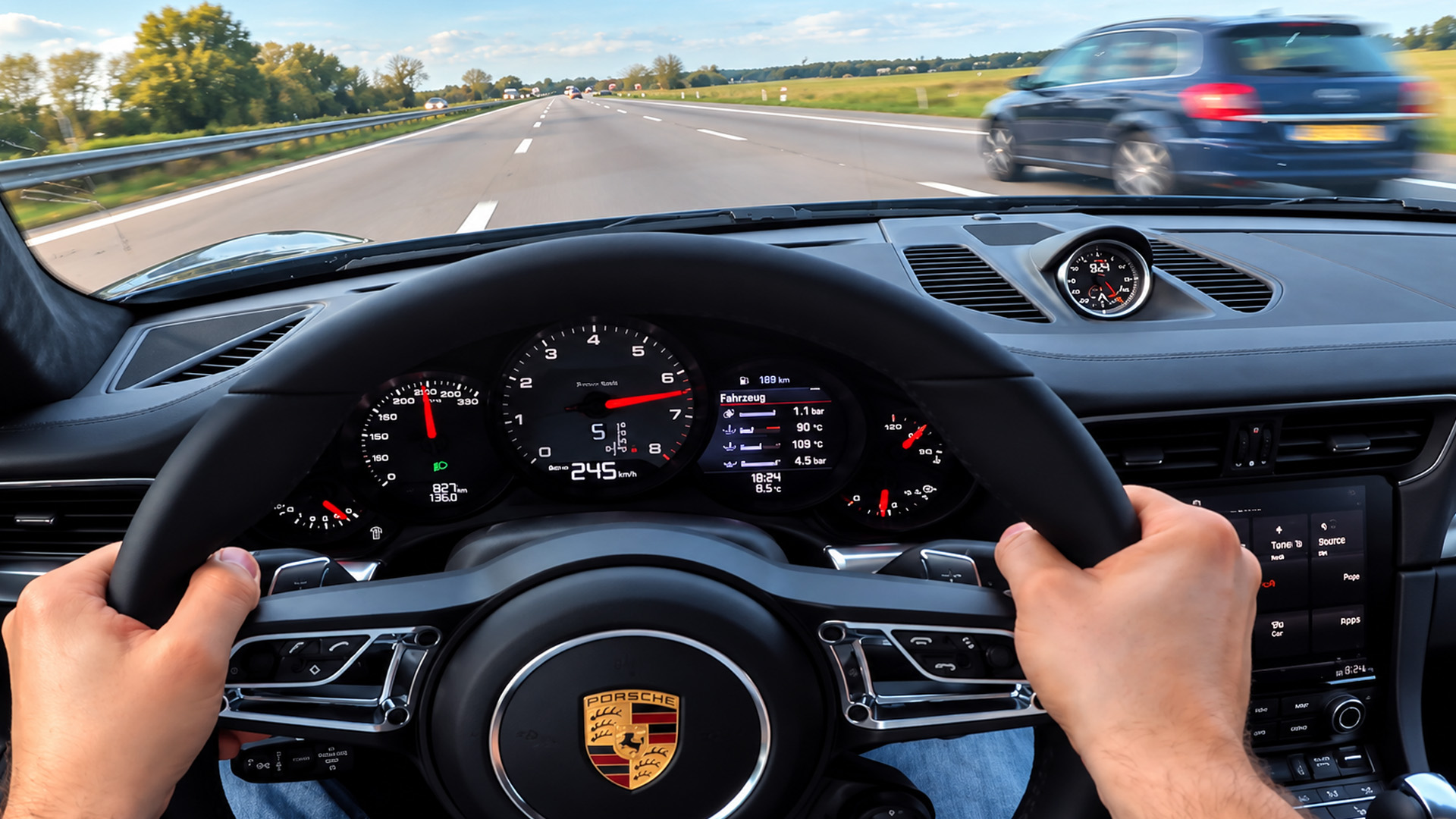 Porsche 911 pushes toward 300 km/h on the Autobahn