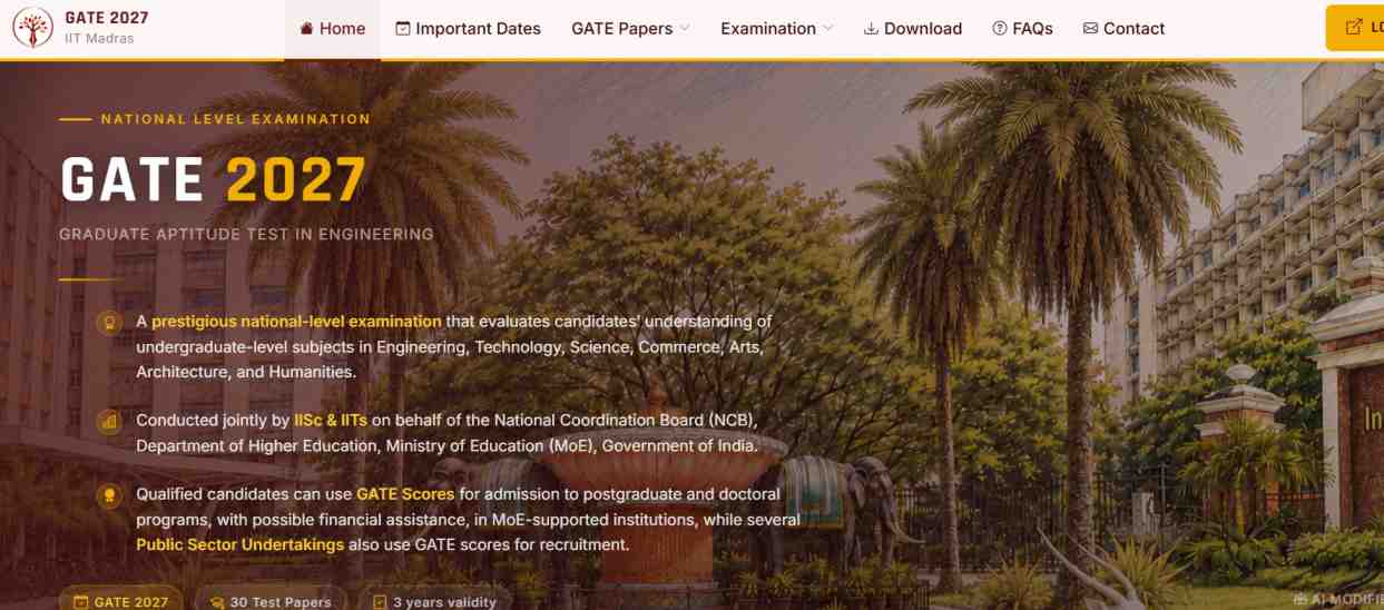 GATE 2027 application form correction window: Opening date, editable ...
