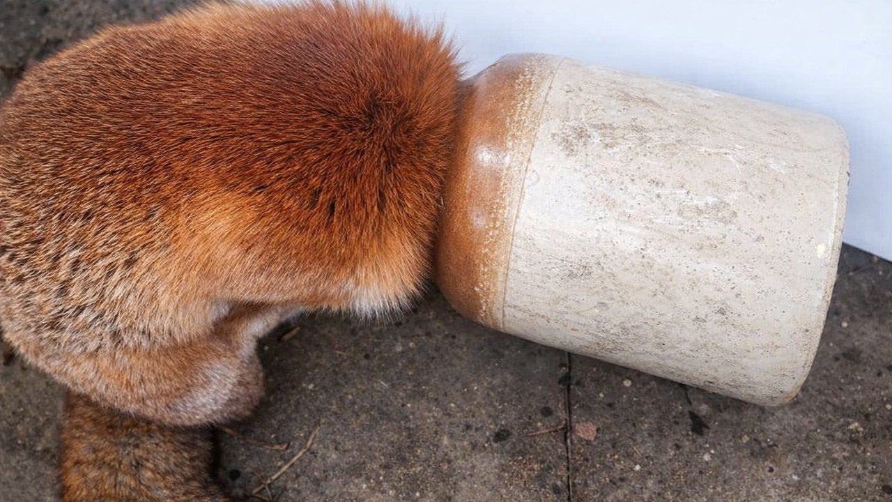 A fox got her entire head stuck inside a flowerpot - rescuers had to ...