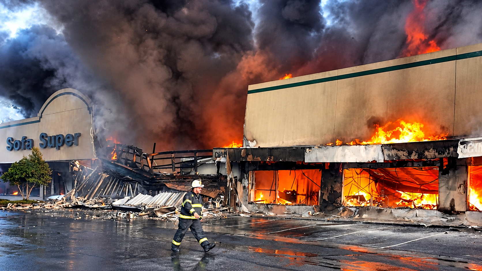 Watch how the roof of Charleston's Sofa Super Store collapsed as flames ...