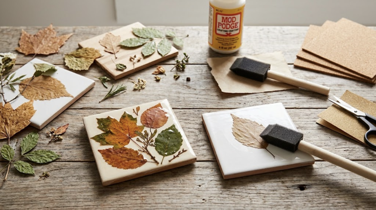How to create stunning decoupage pressed leaf coasters using Mod Podge