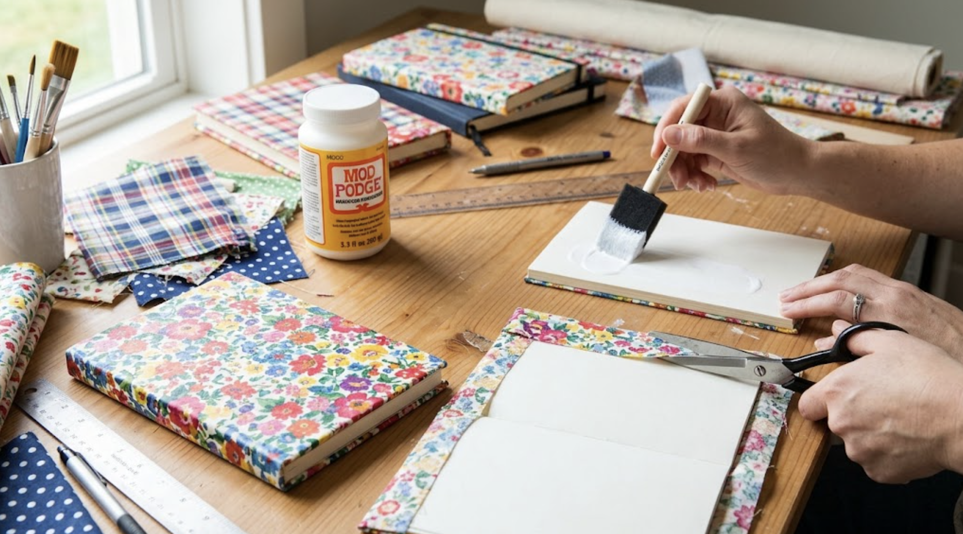 How to create stunning decoupage fabric covered notebooks using Mod Podge