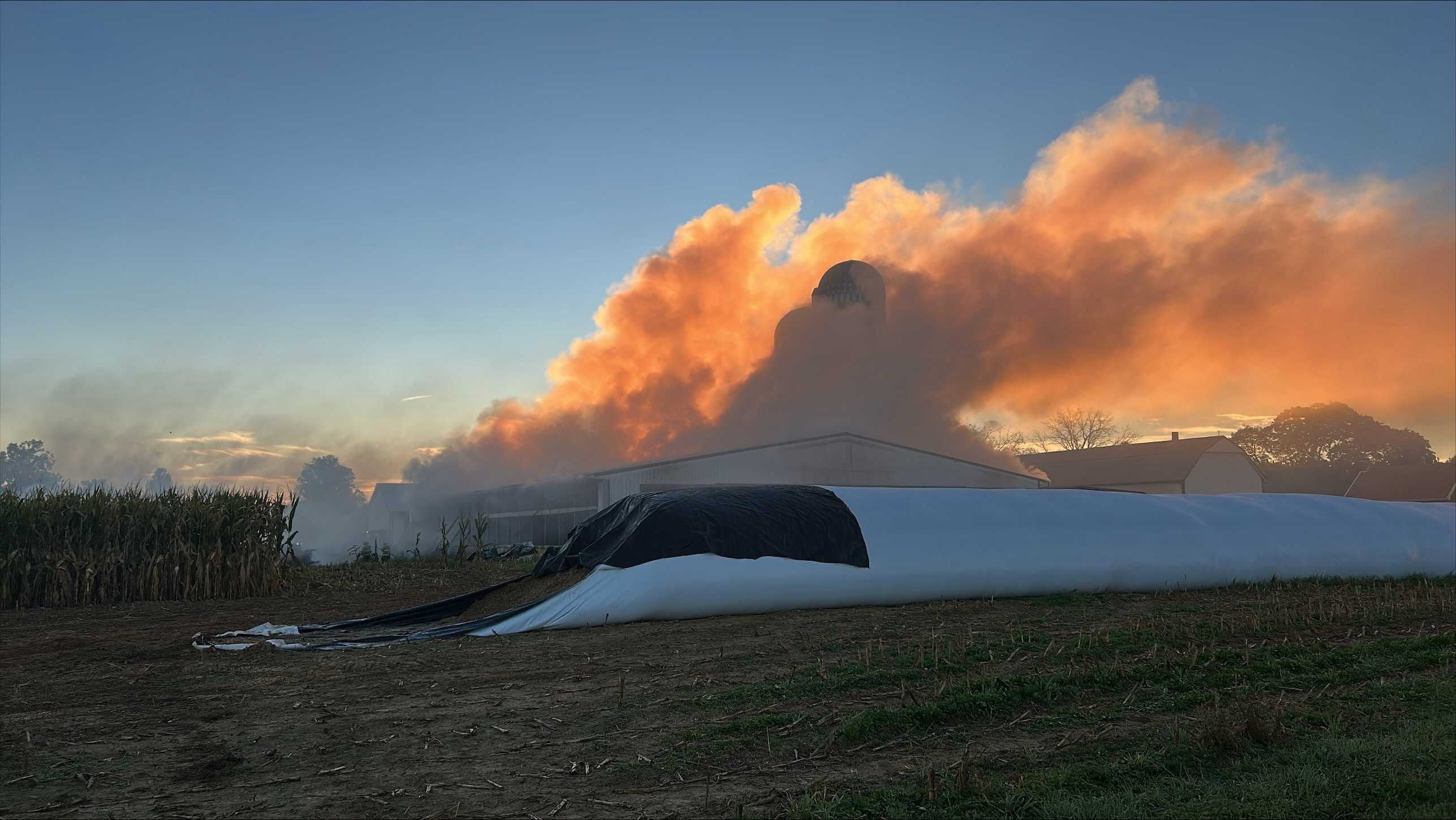 Corn fodder bales catch fire inside barn