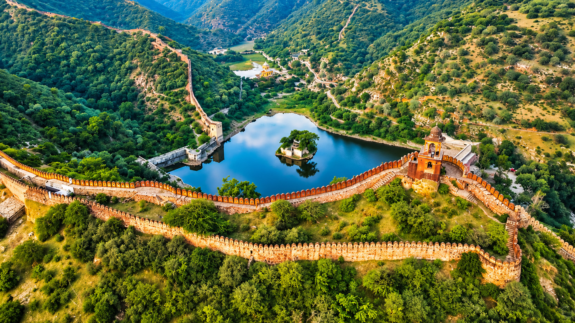 A massive hilltop fort stands above Maota Lake