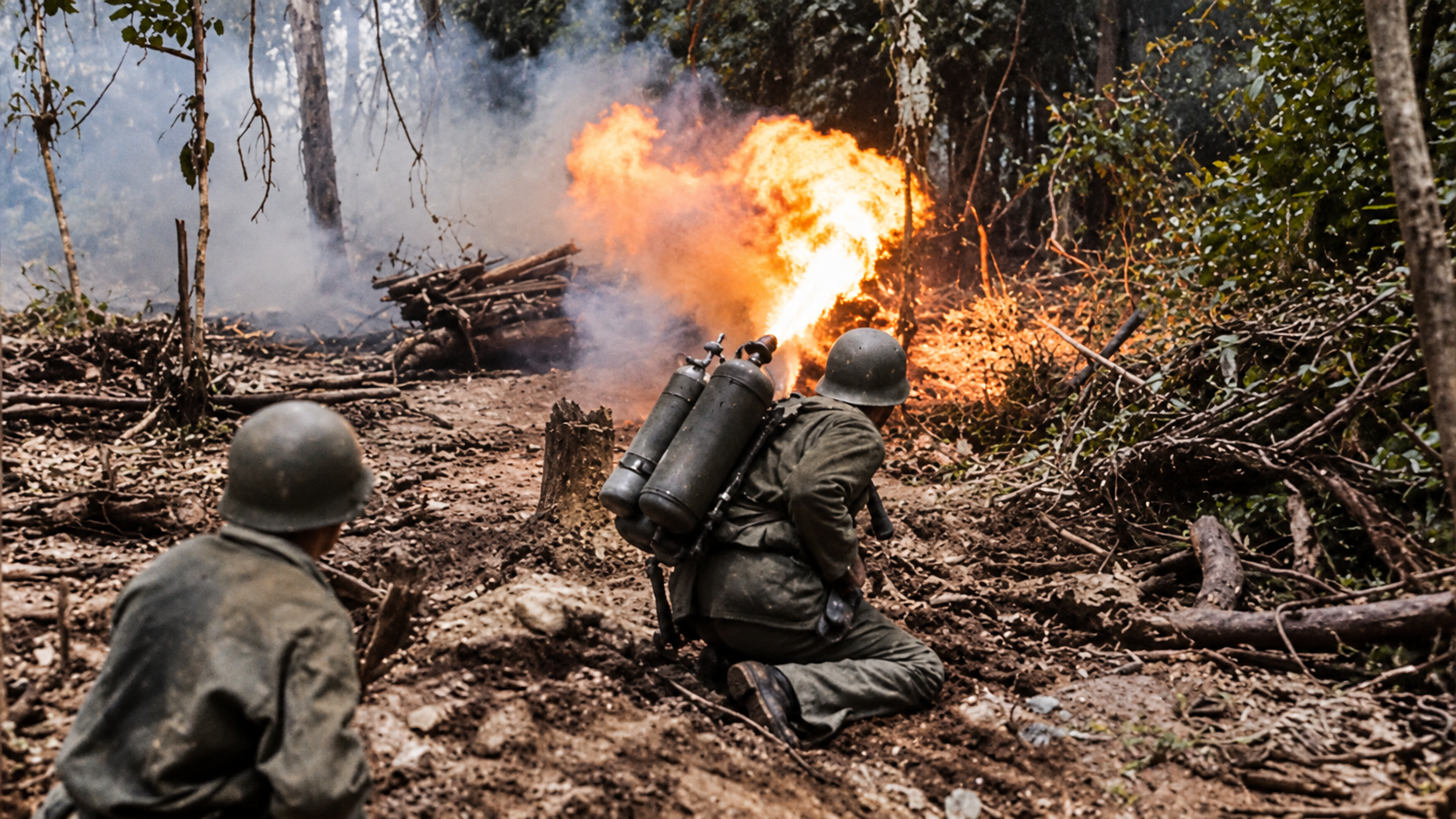 Germany combined flamethrowers and infantry to break through WWI trench ...