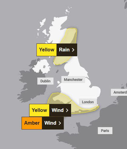 Map shows parts of the UK where severe Storm Austen weather warnings ...