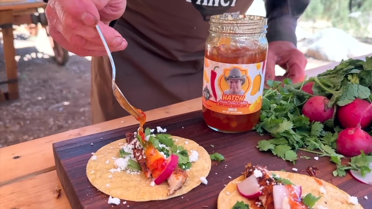 A cowboy’s catfish tacos got a sweet-and-spicy finish with chile jam
