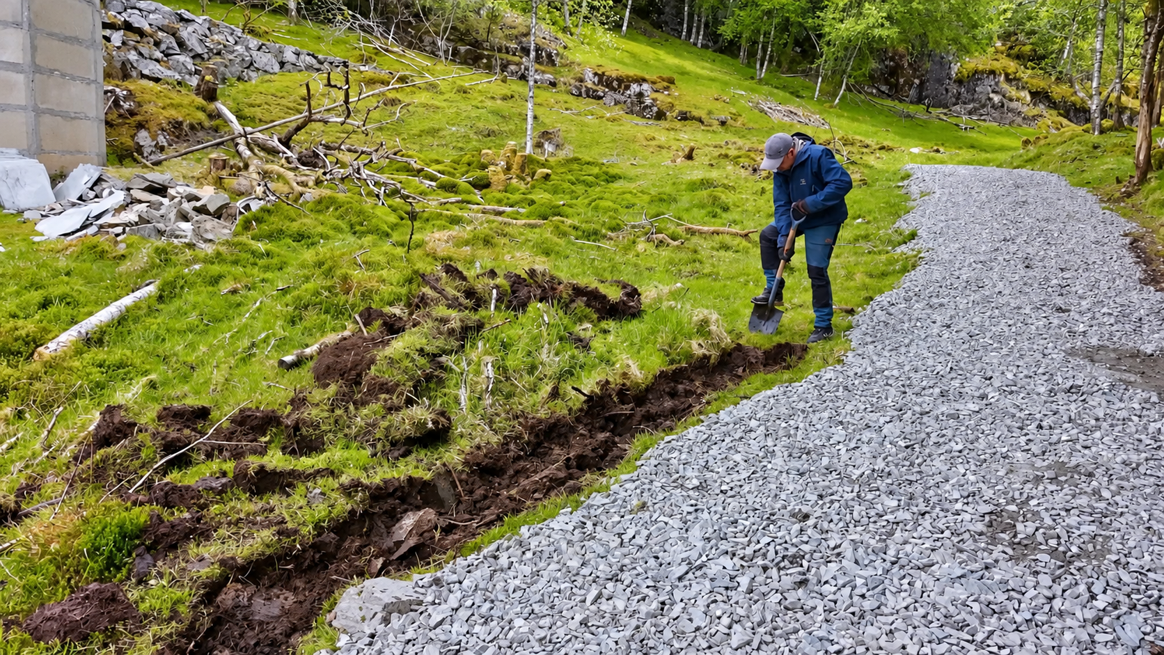 Our old tractor road was too narrow for the builder, so we had to dig ...