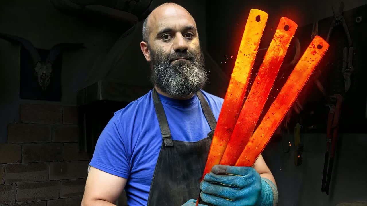 A blacksmith turns ordinary saw blade steel into a custom knife