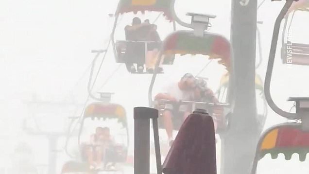Tourists stuck on cable car in pouring rain